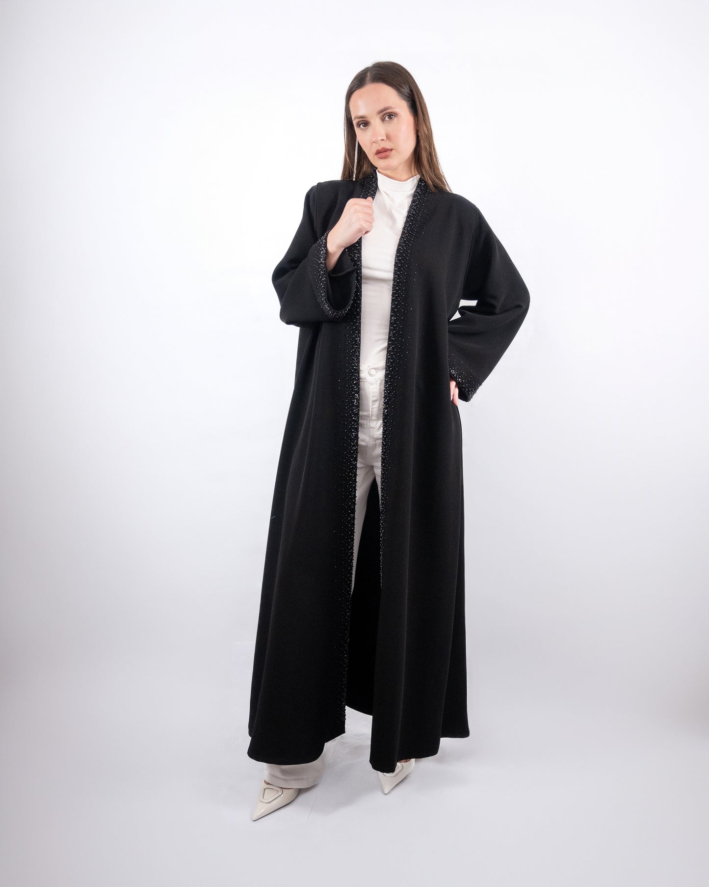 Sophisticated Black Abaya with Beaded Details