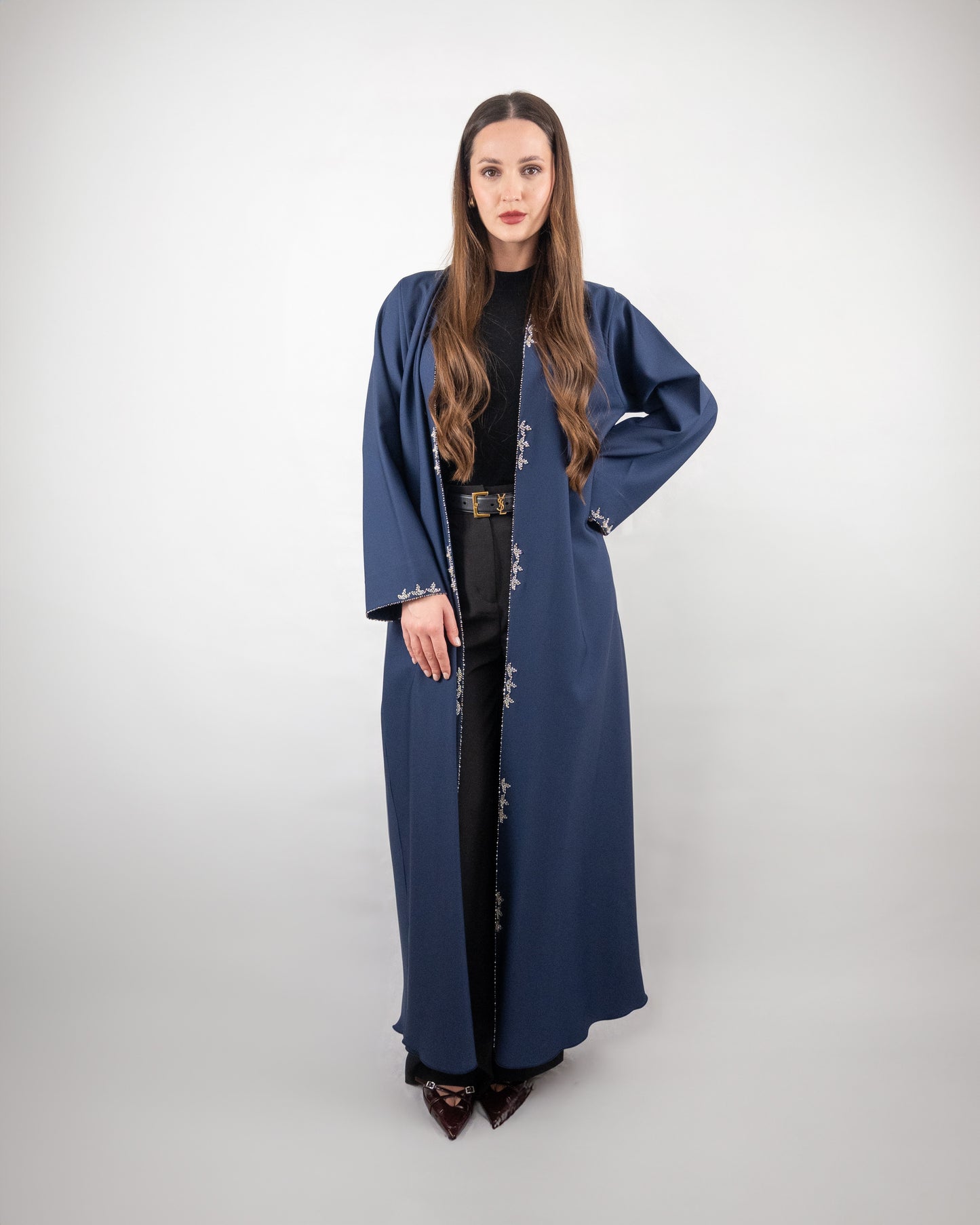 Elegant Navy Blue Embroidered Abaya