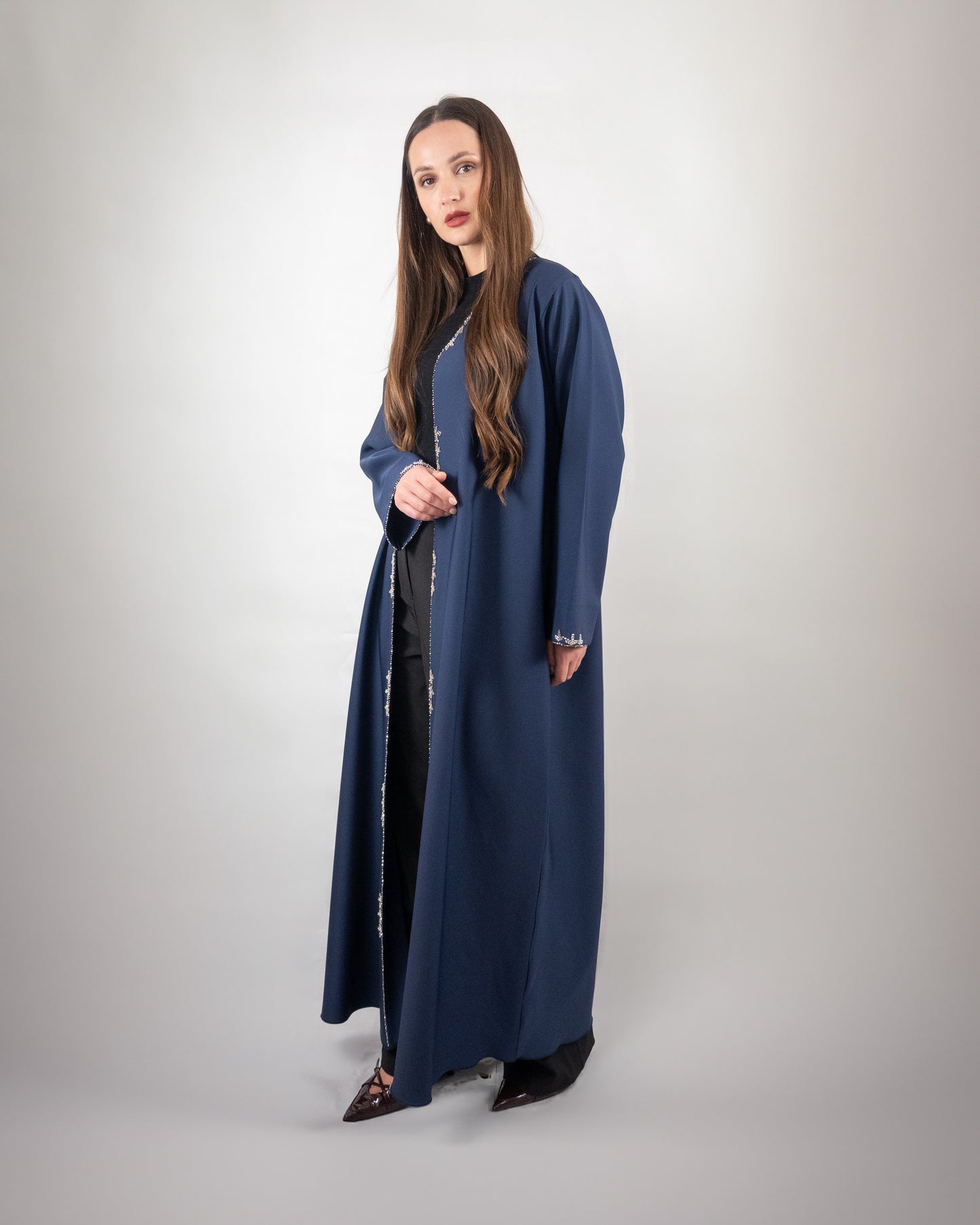 Elegant Navy Blue Embroidered Abaya
