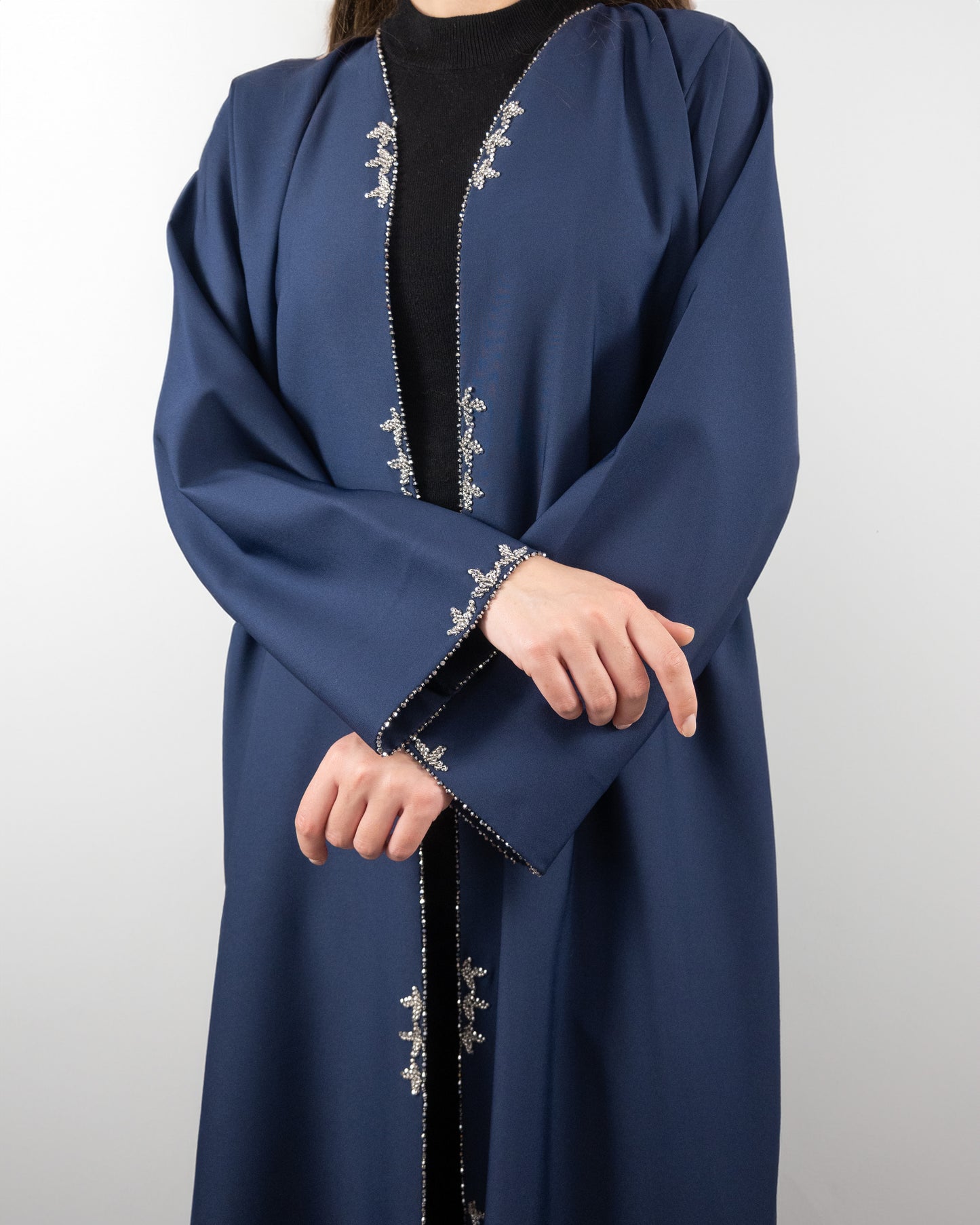 Elegant Navy Blue Embroidered Abaya