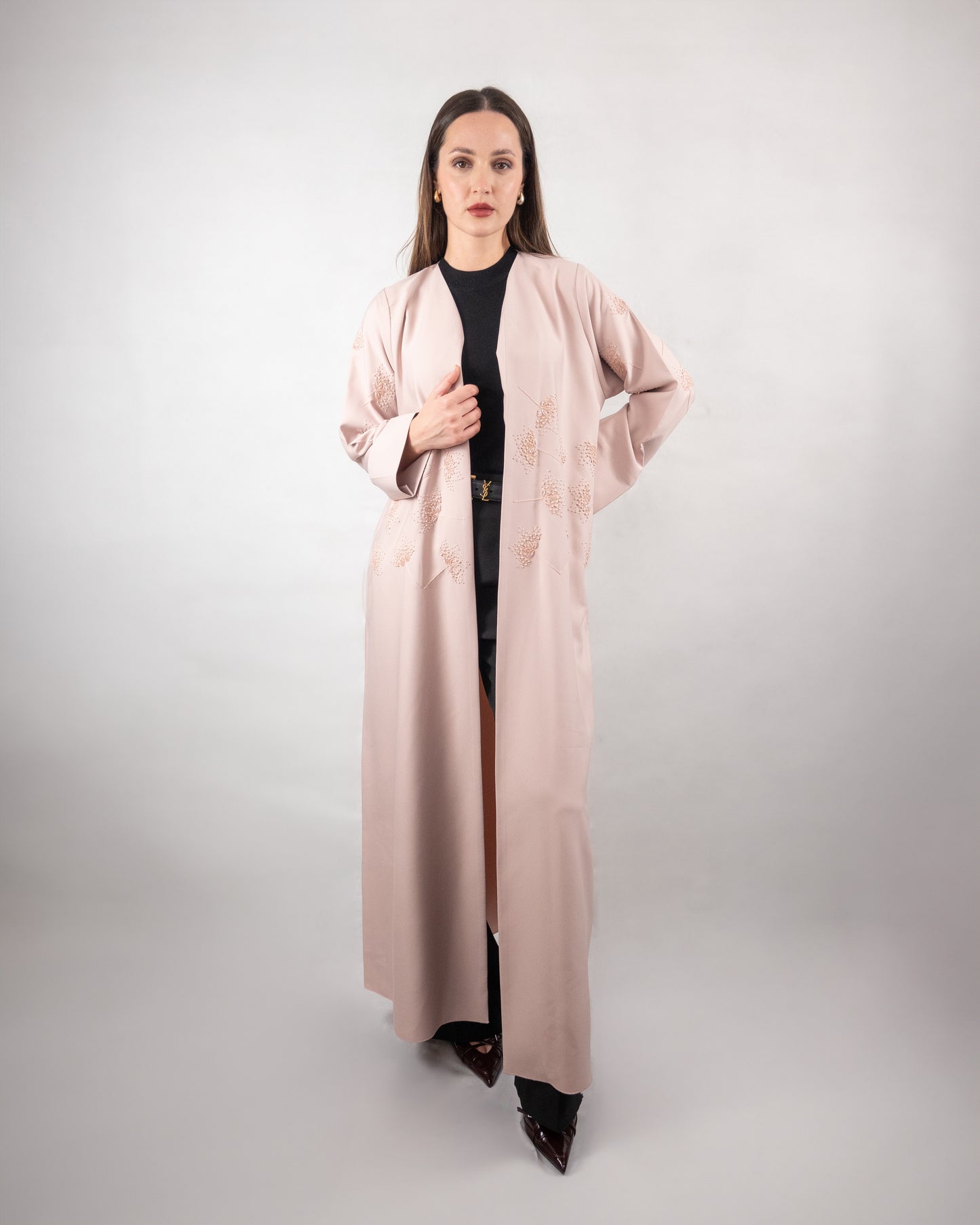 Graceful Pink Embroidered Abaya