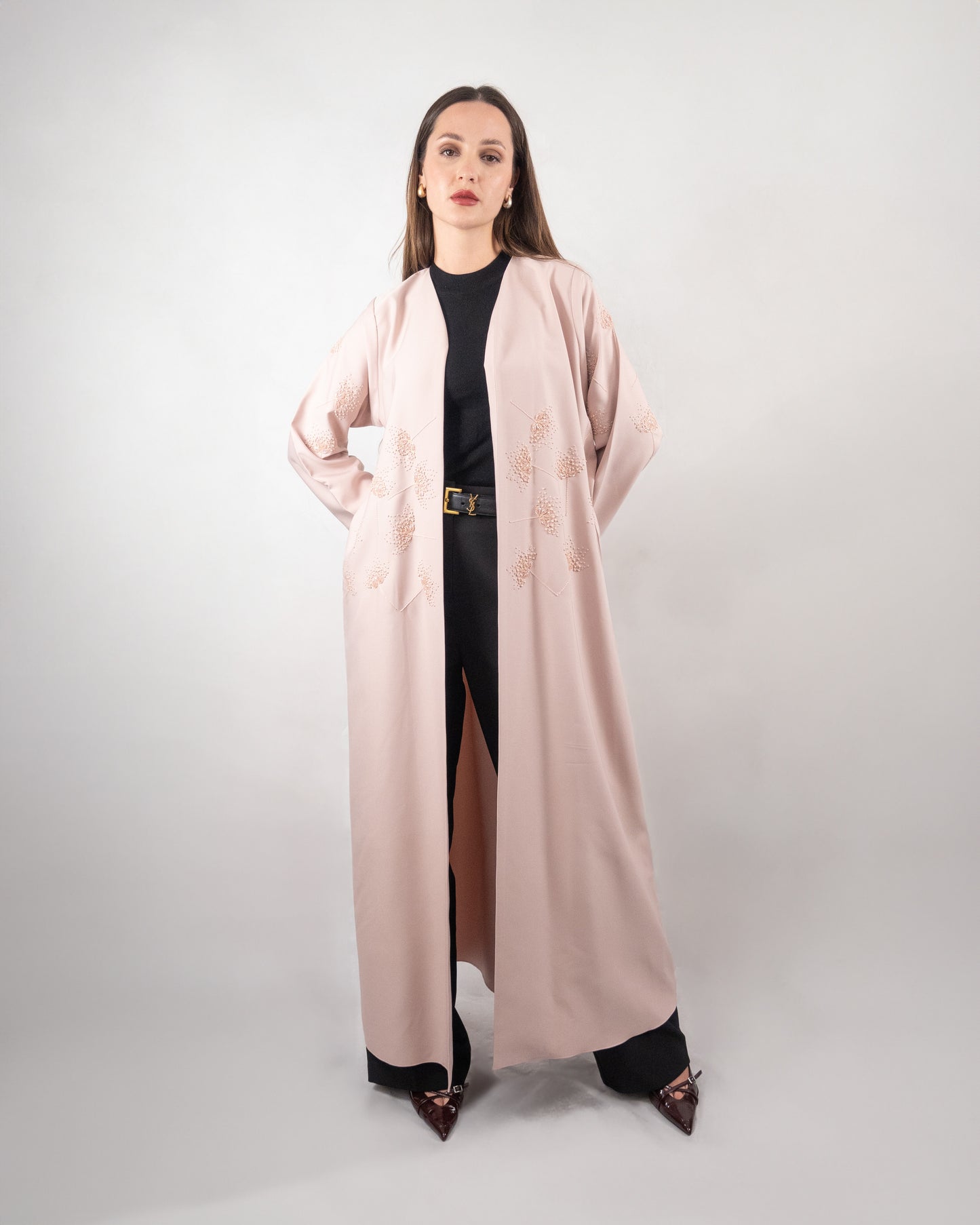 Graceful Pink Embroidered Abaya