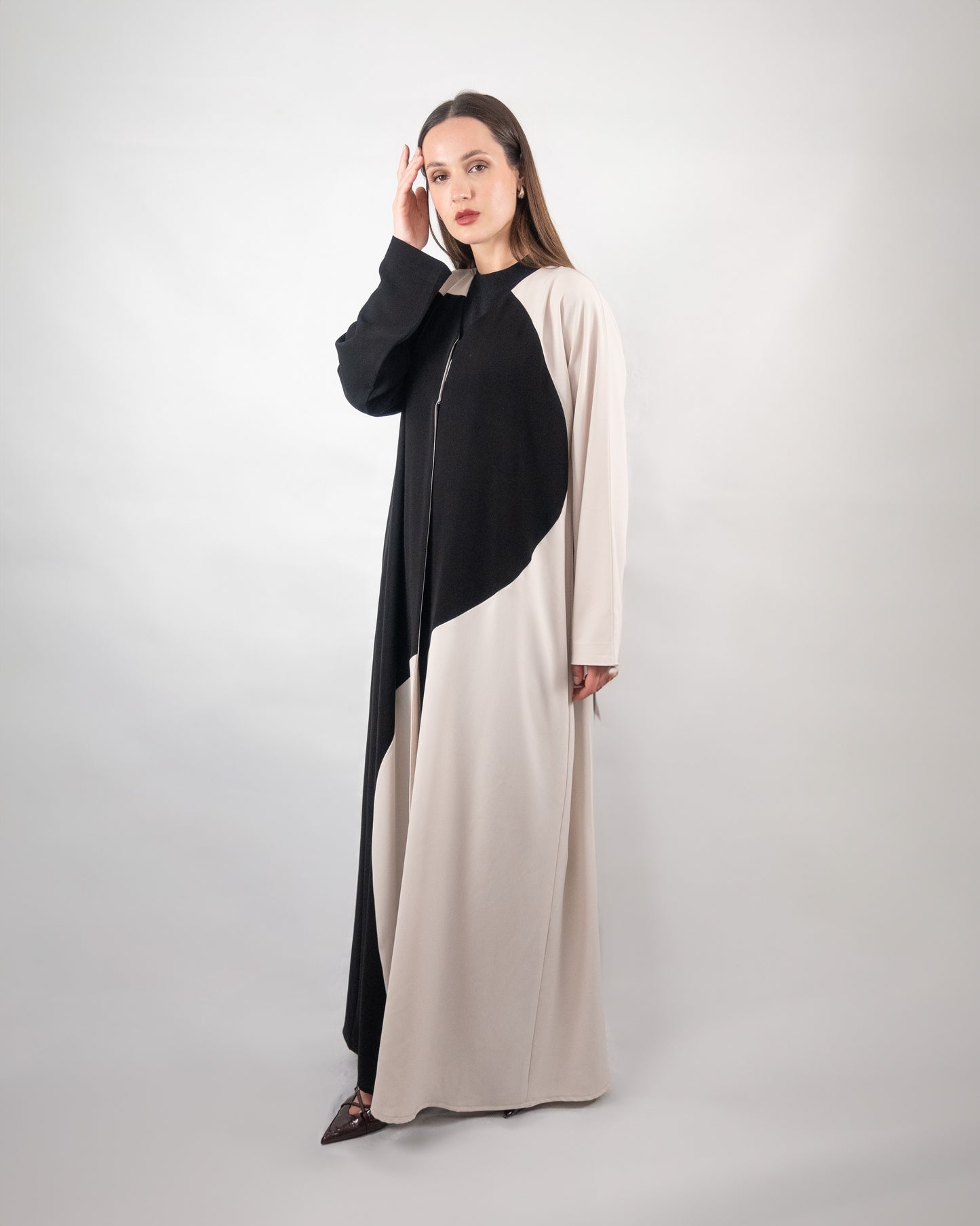 Modern Two-Tone Abaya in Black and Beige
