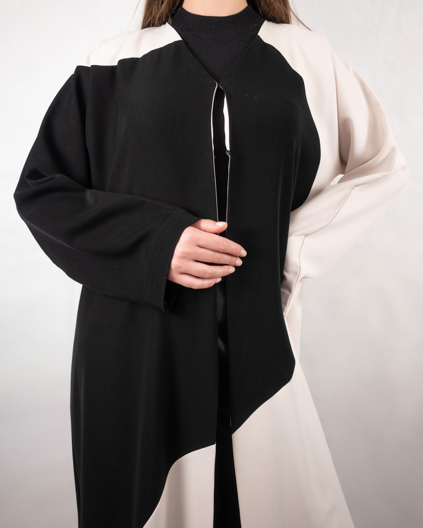 Modern Two-Tone Abaya in Black and Beige