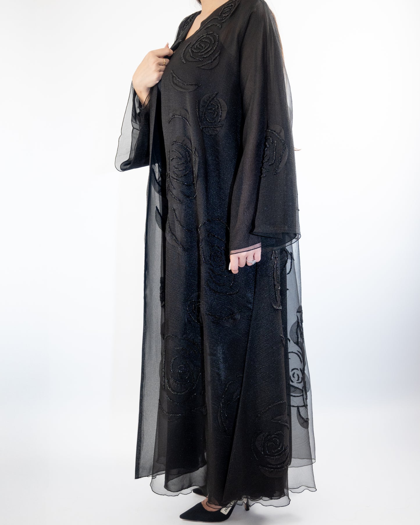 Embroidered Sheer Black Abaya with Matching Hijab
