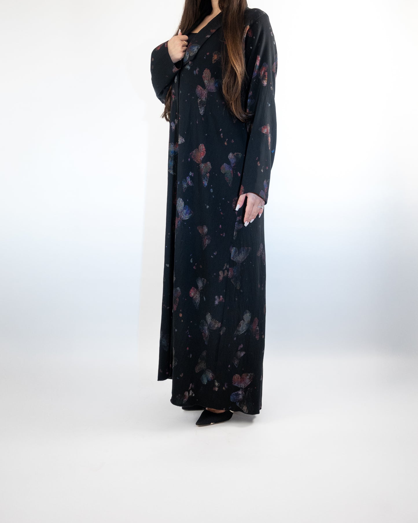 Elegant Butterfly Print Black Abaya