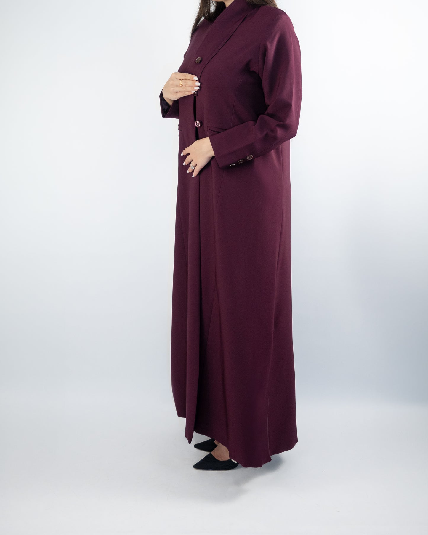 Sophisticated Maroon Buttoned Abaya