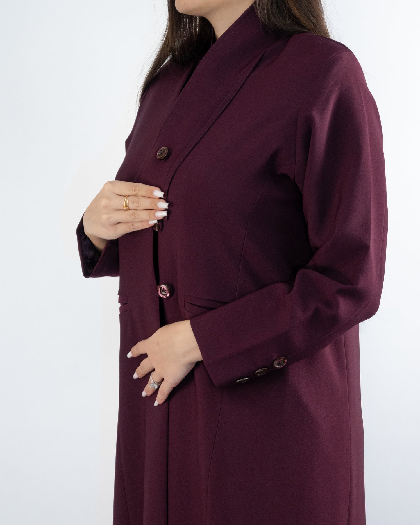 Sophisticated Maroon Buttoned Abaya
