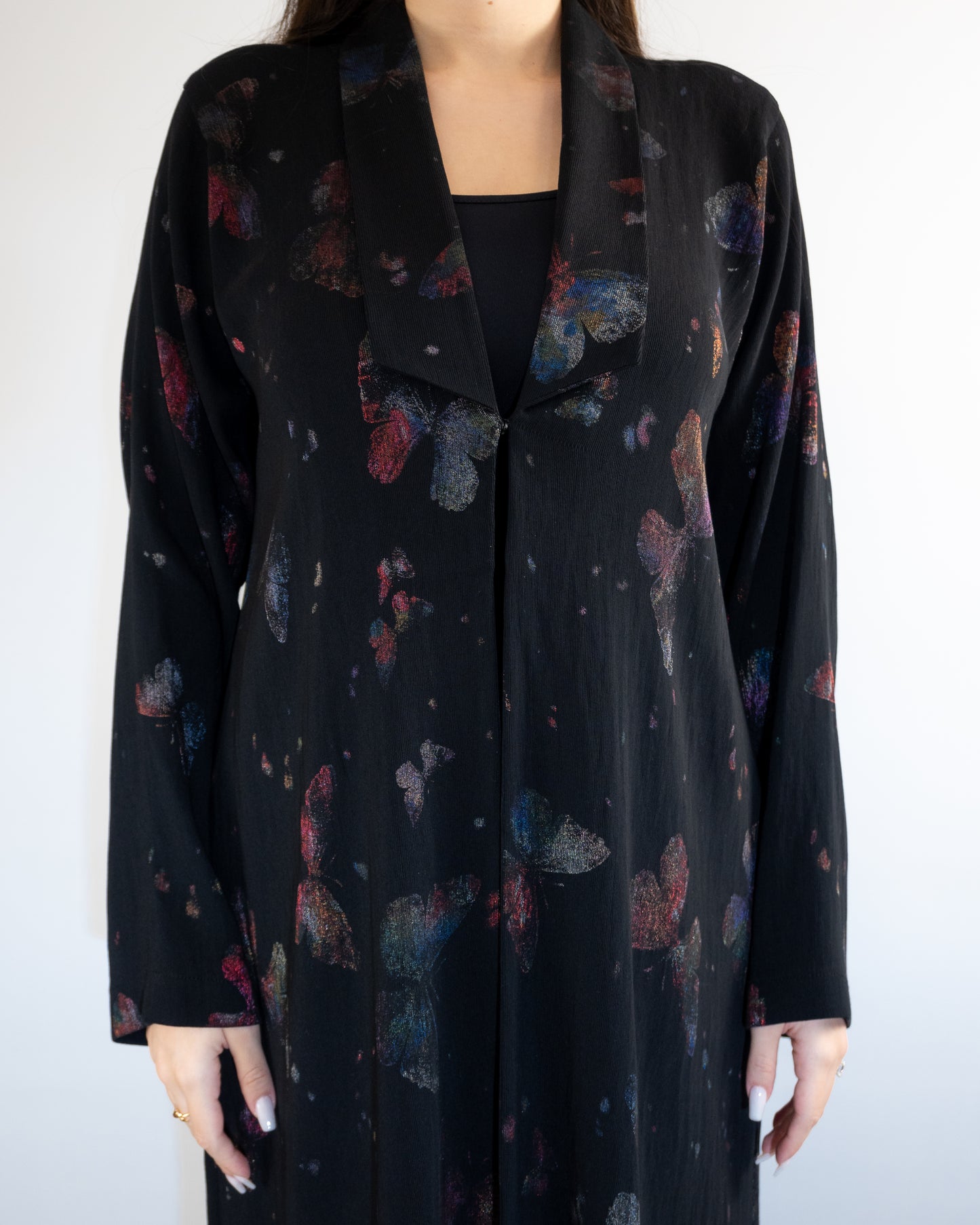 Elegant Butterfly Print Black Abaya