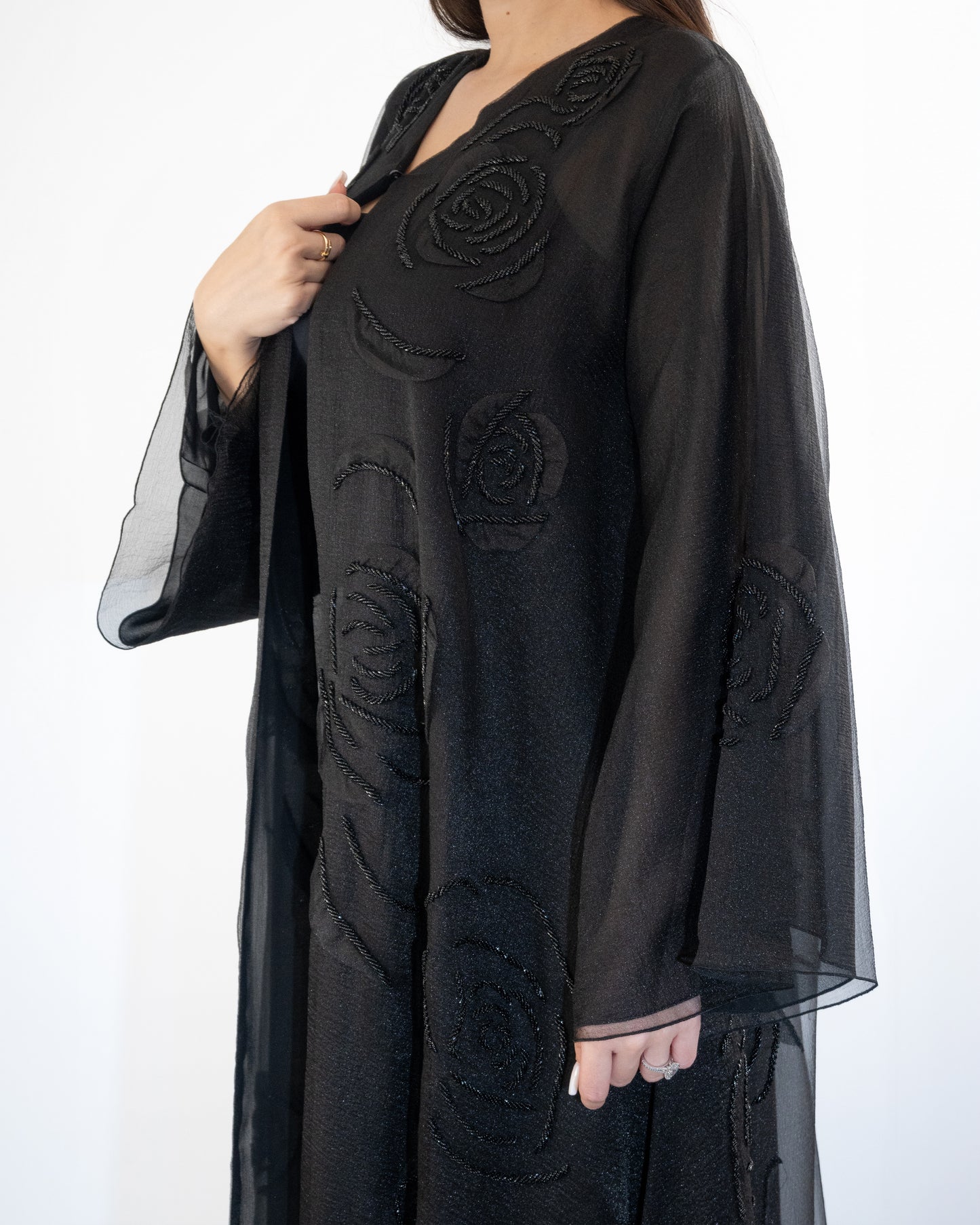 Embroidered Sheer Black Abaya with Matching Hijab
