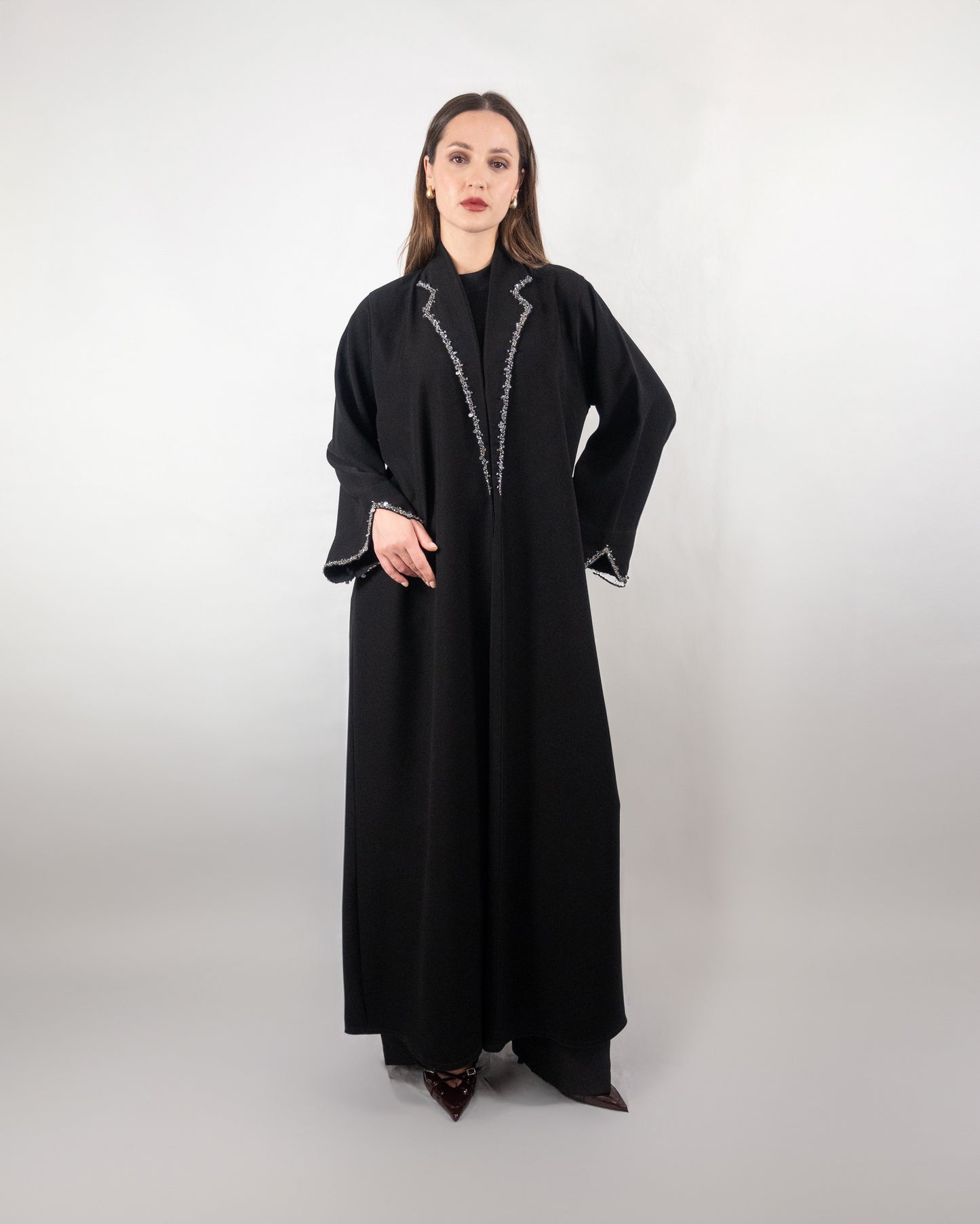 Classic Black Abaya with Embellished Trim