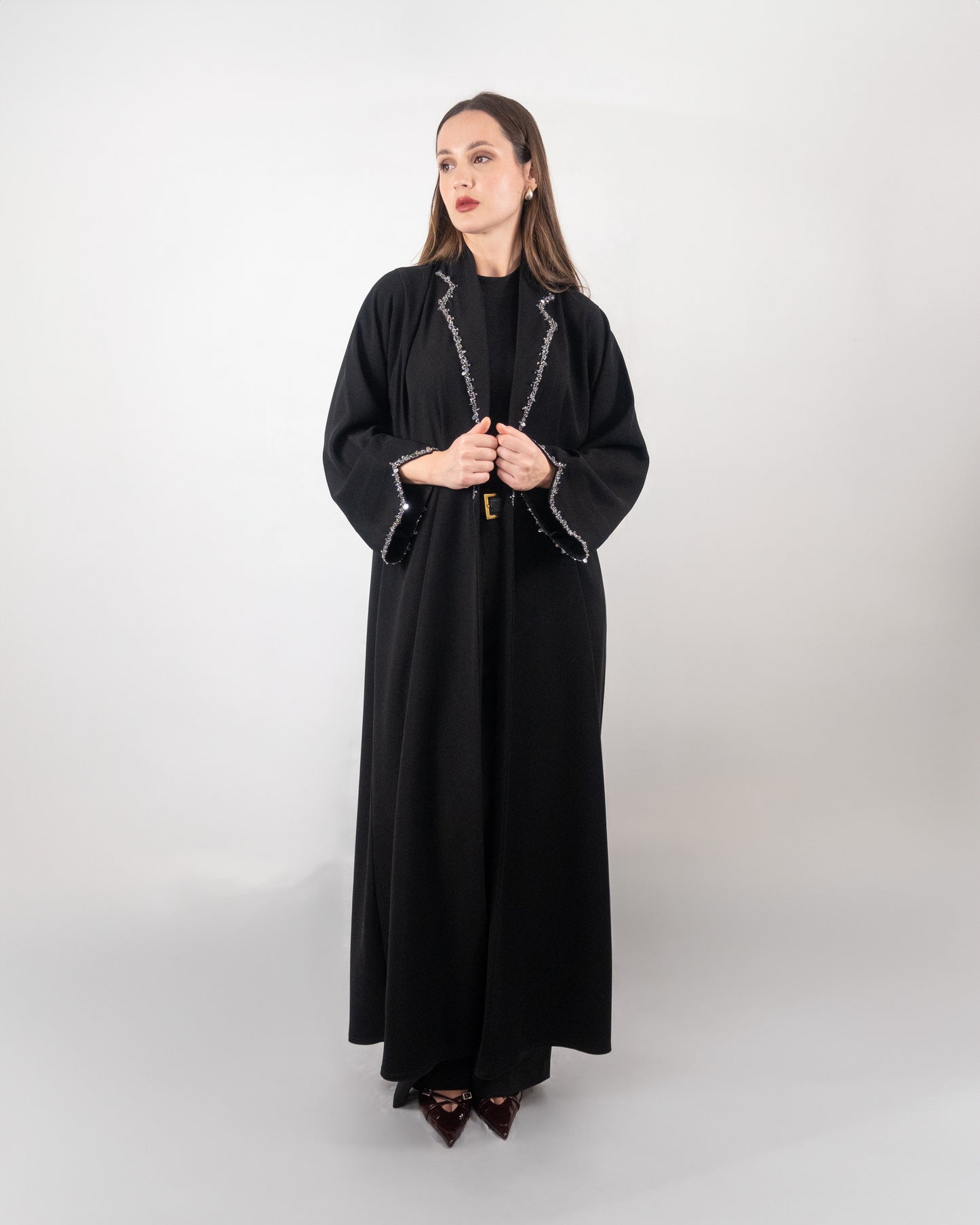 Classic Black Abaya with Embellished Trim