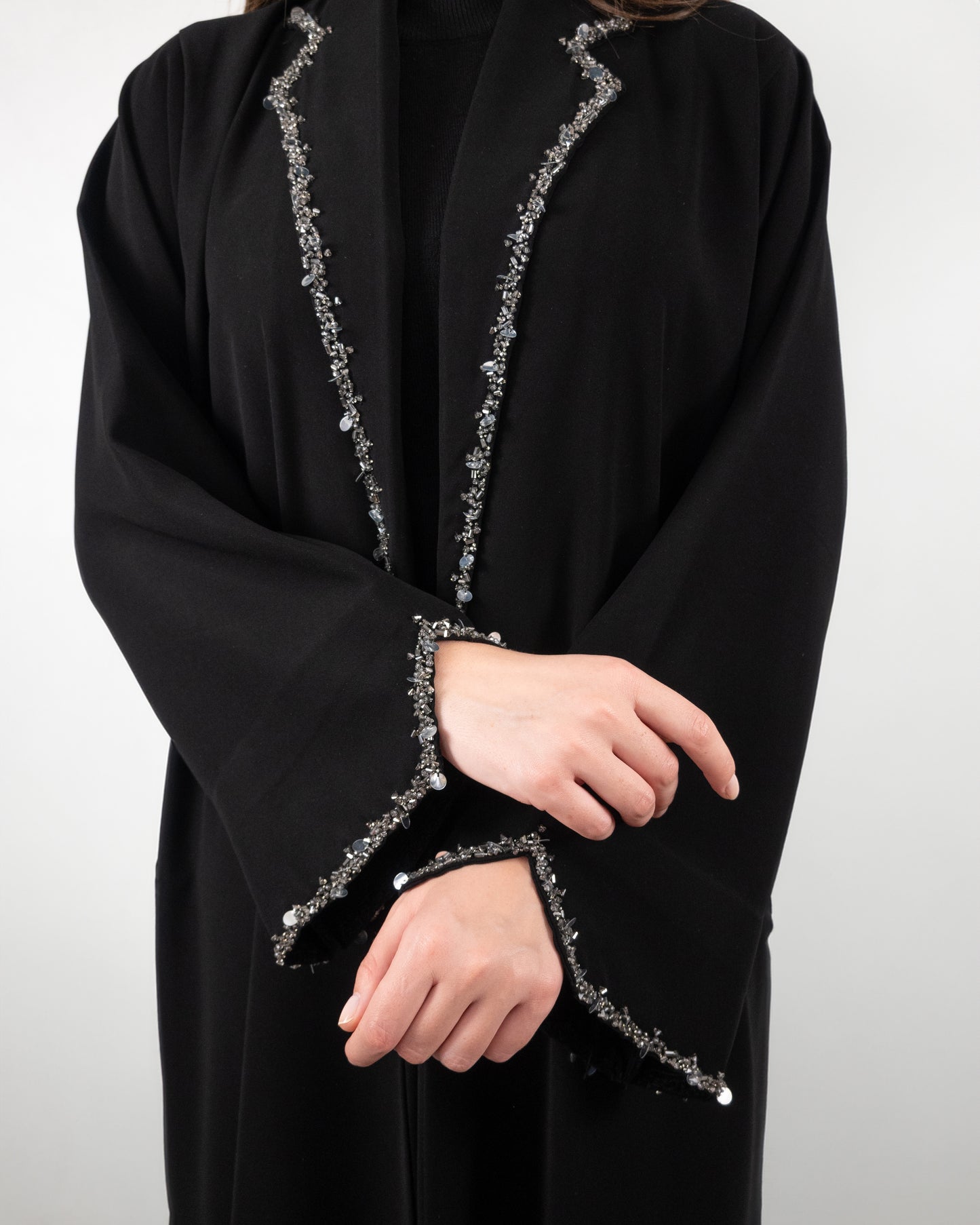 Classic Black Abaya with Embellished Trim