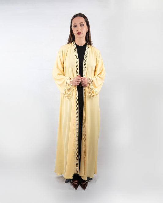 Charming Yellow Abaya with Lace Detailing