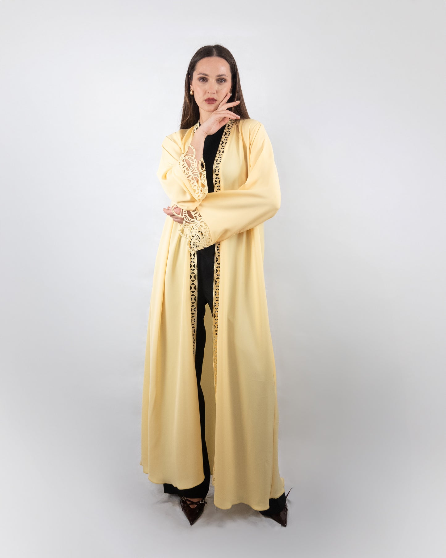 Charming Yellow Abaya with Lace Detailing