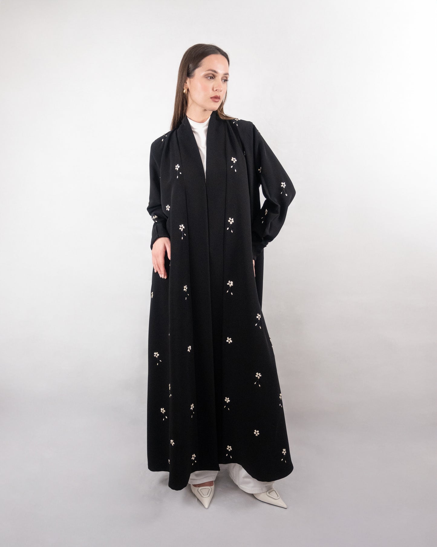 Black Abaya with Delicate Floral Embroidery