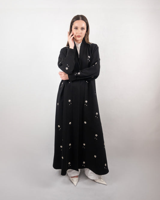 Black Abaya with Delicate Floral Embroidery