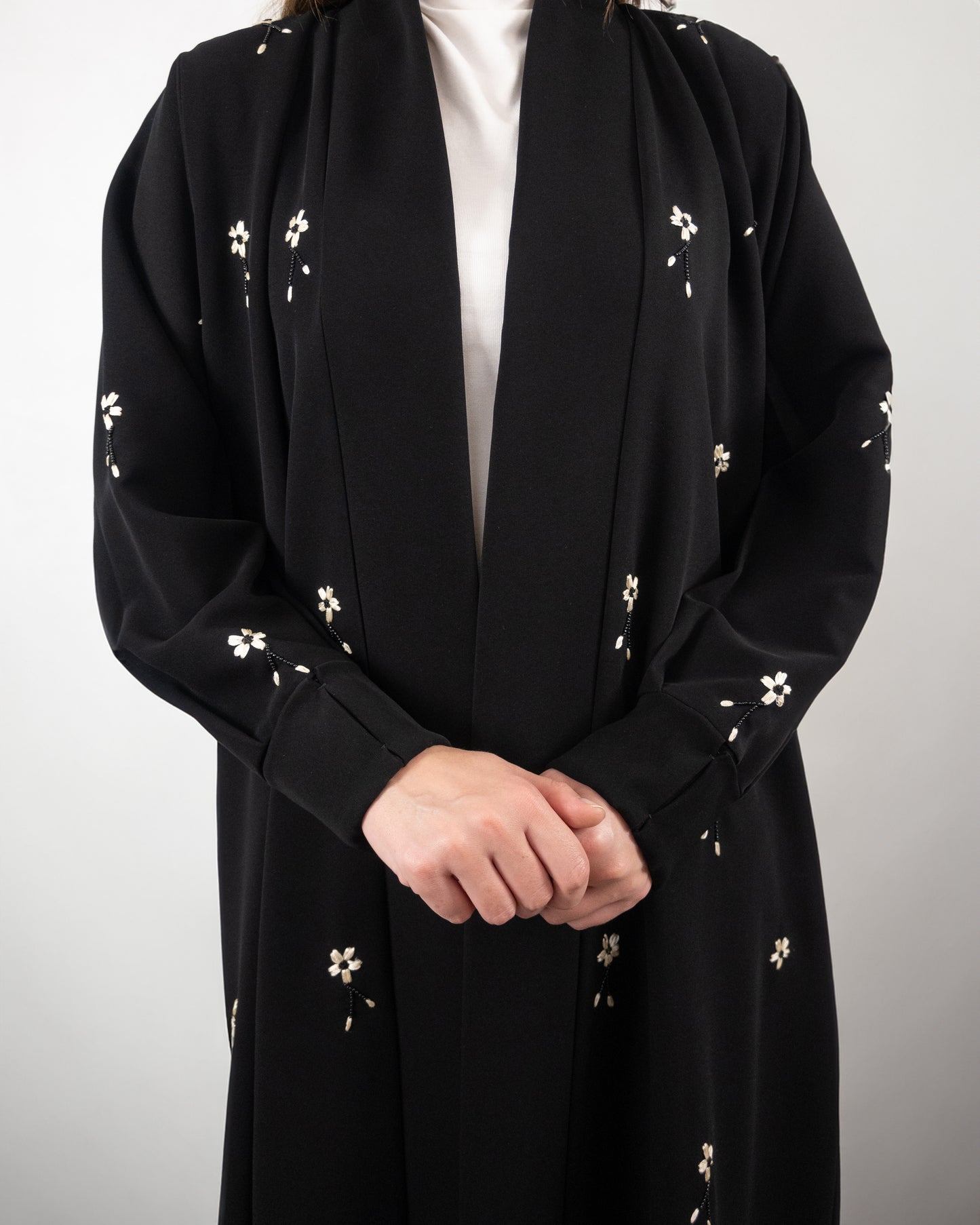 Black Abaya with Delicate Floral Embroidery