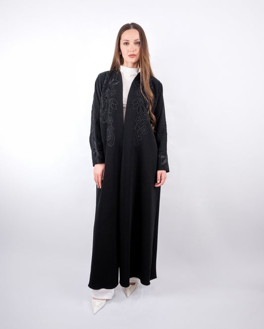 Black Abaya with Intricate Floral Embroidery