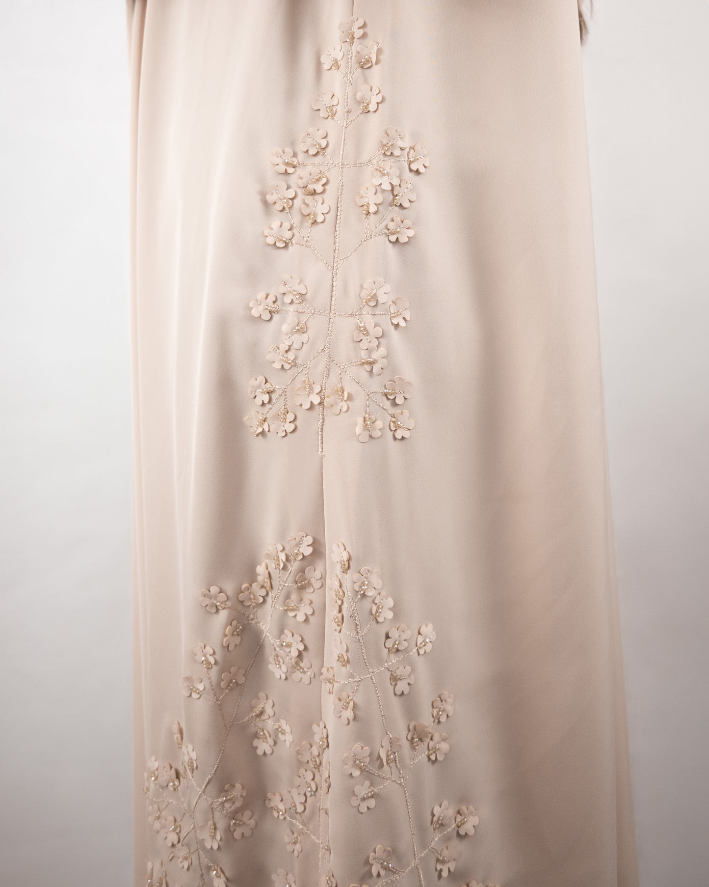 Beige Abaya with Delicate Floral Embroidery