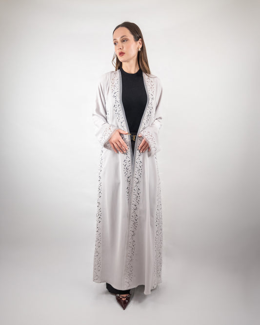 Chic Light Gray Laser-Cut Abaya