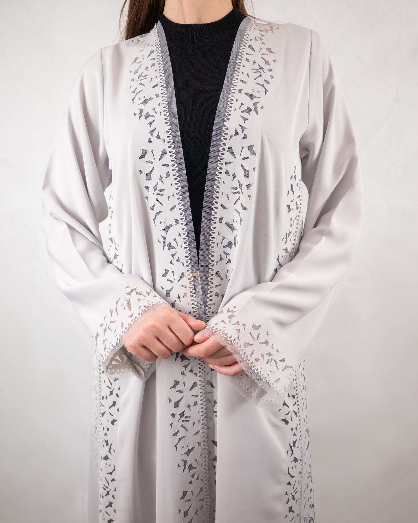 Chic Light Gray Laser-Cut Abaya