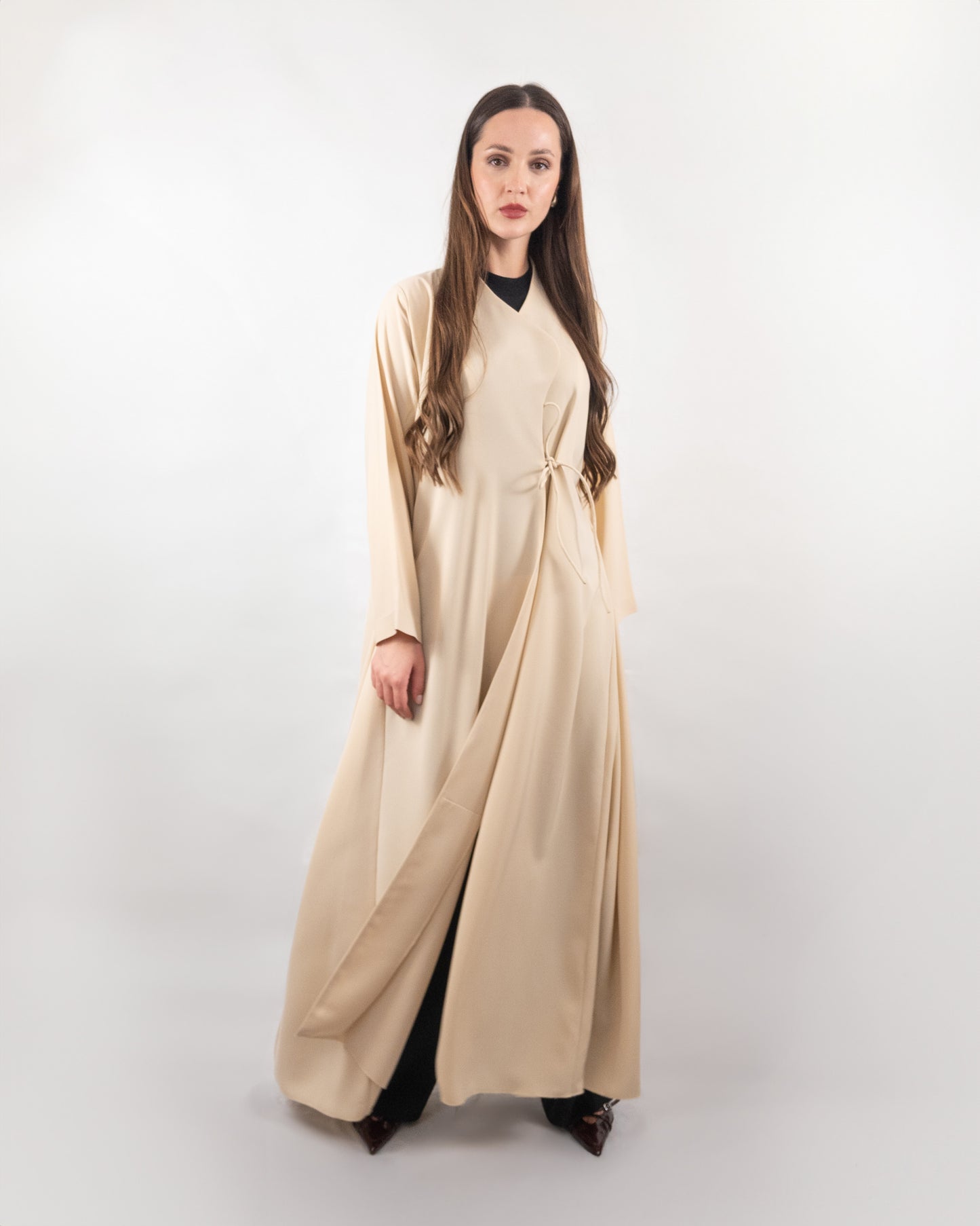 Chic Beige Wrap-Style Abaya