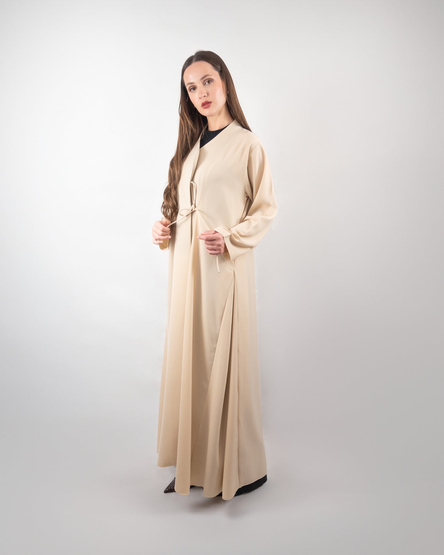 Chic Beige Wrap-Style Abaya