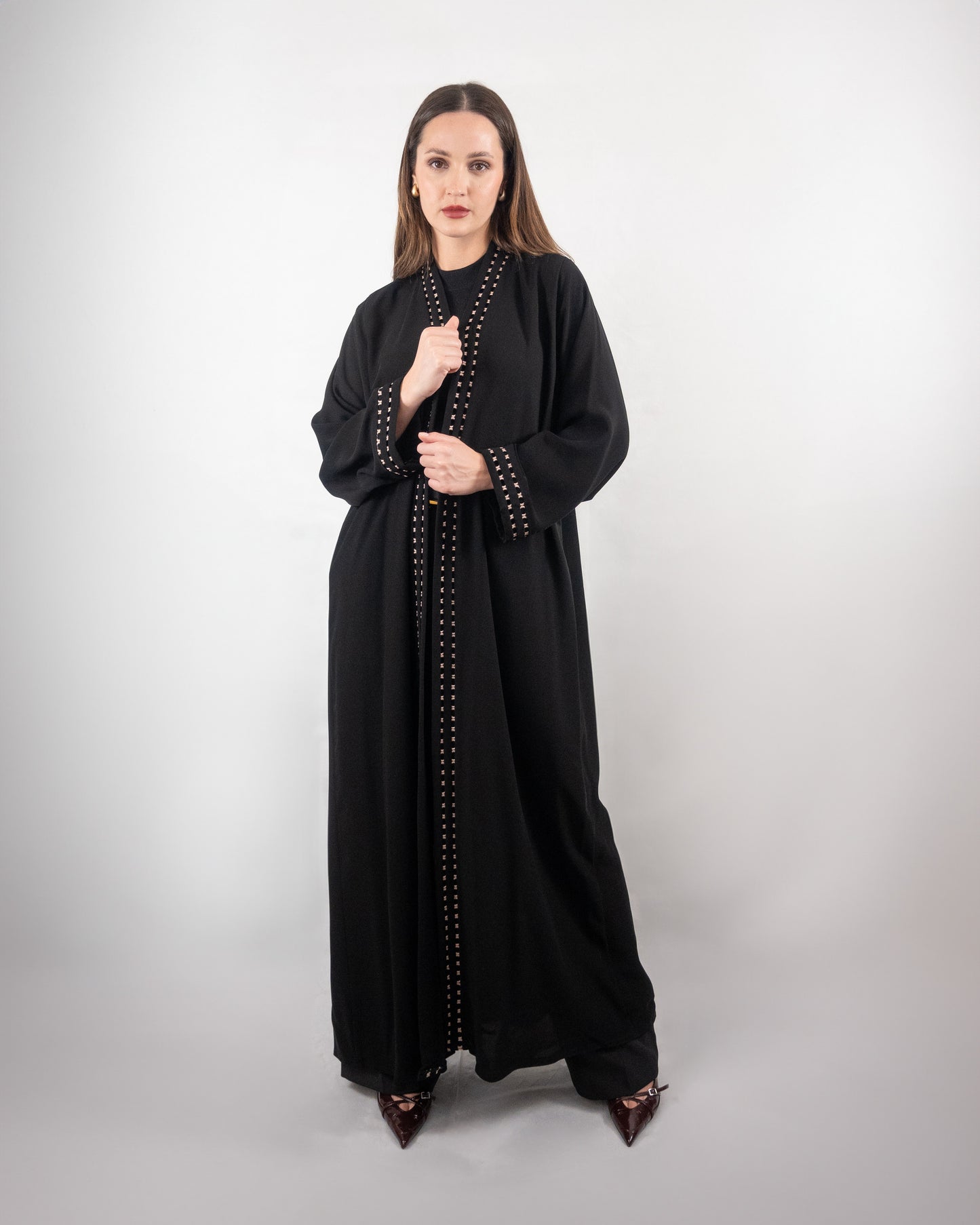 Elegant Black Abaya with Embellished Trim