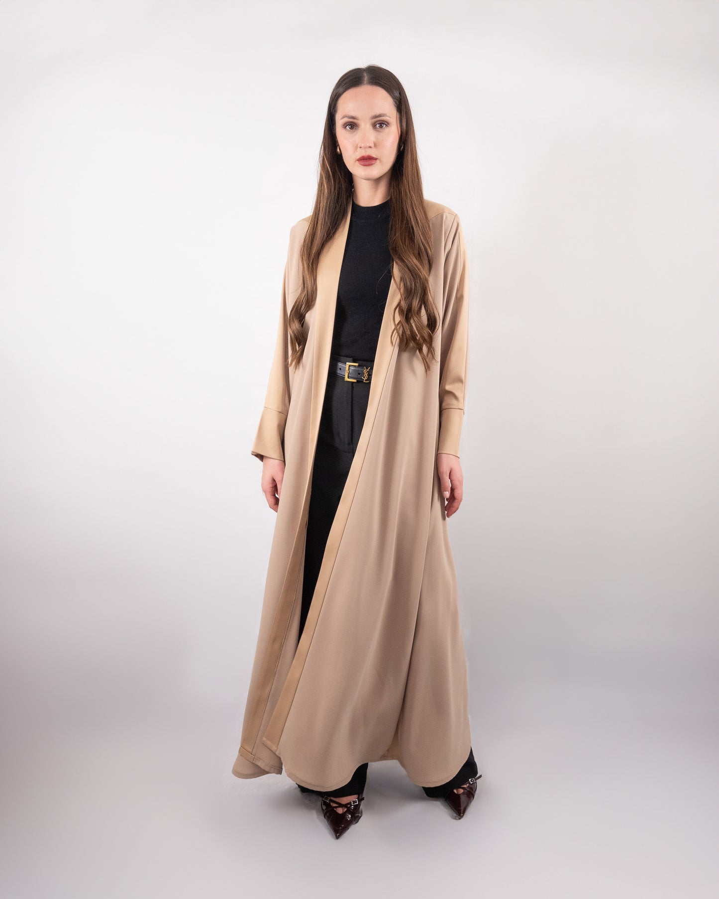 Minimalist Beige Open-Front Abaya