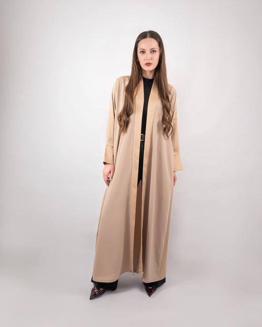 Minimalist Beige Open-Front Abaya