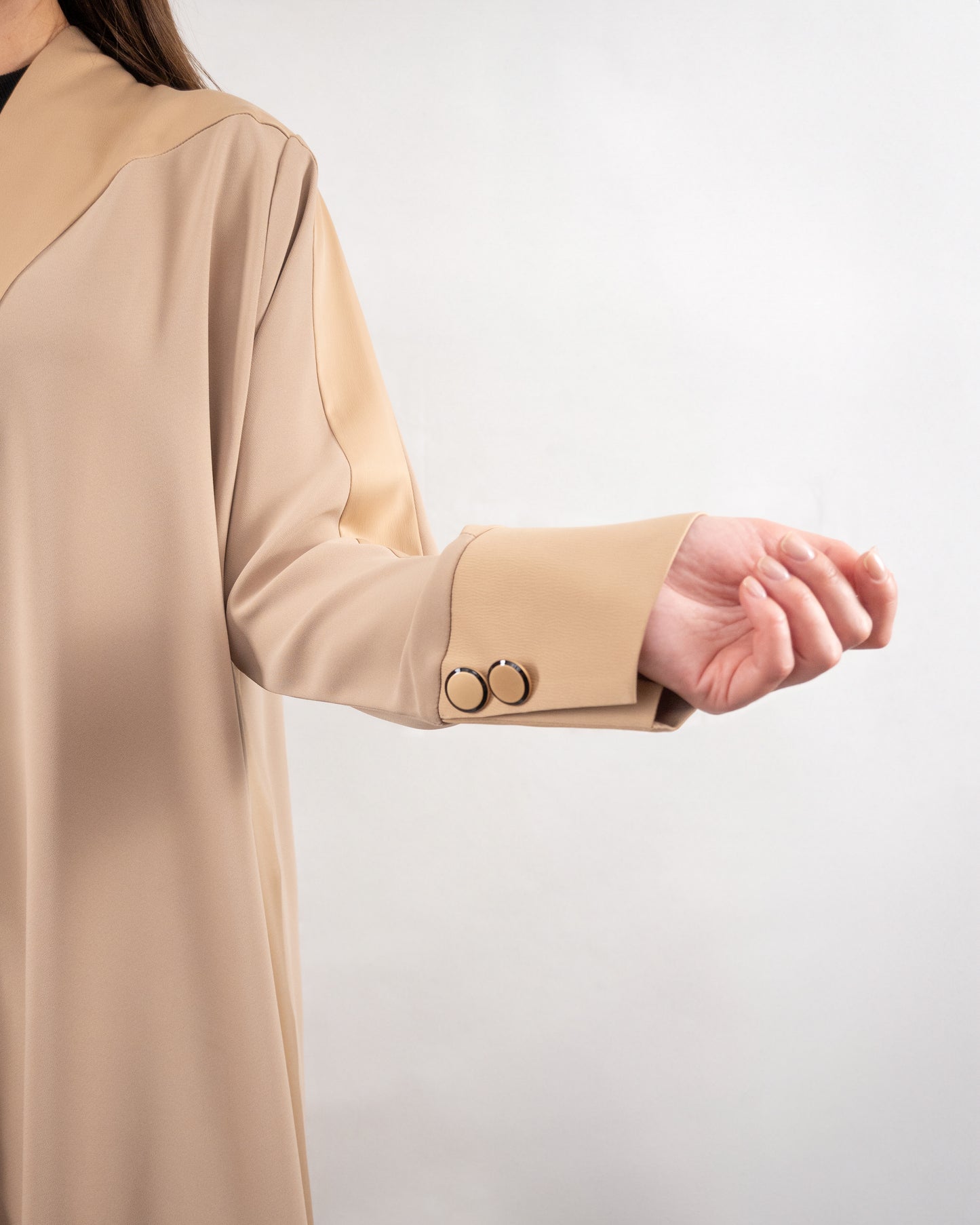 Minimalist Beige Open-Front Abaya