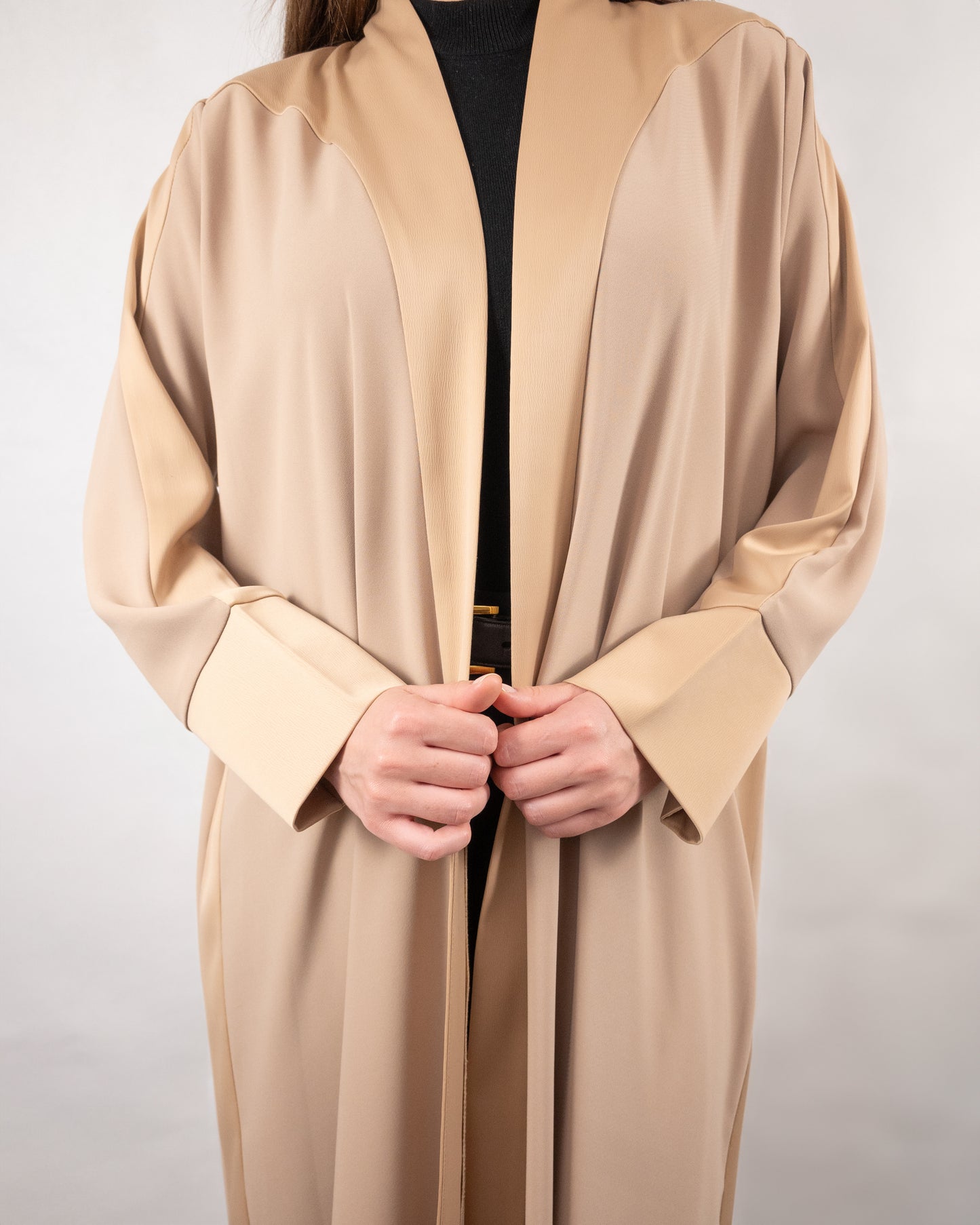 Minimalist Beige Open-Front Abaya