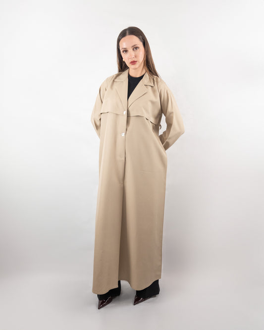 Classic Beige Trench-Style Abaya