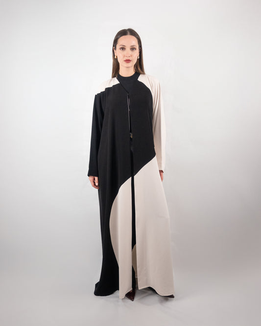 Modern Two-Tone Abaya in Black and Beige