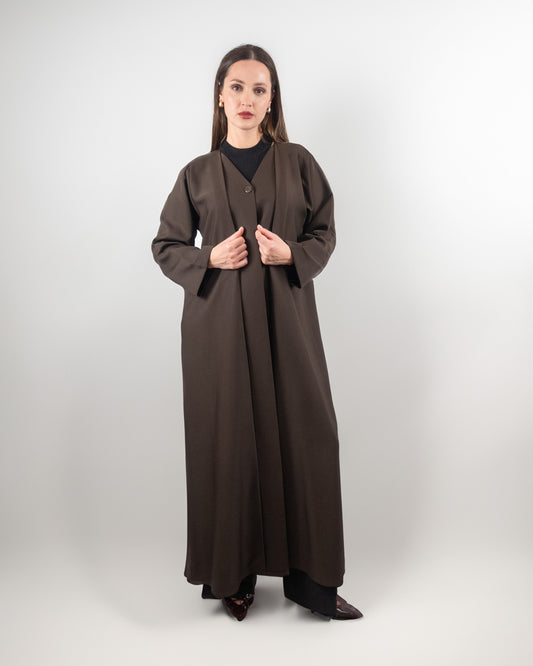 Elegant Dark Brown Buttoned Abaya