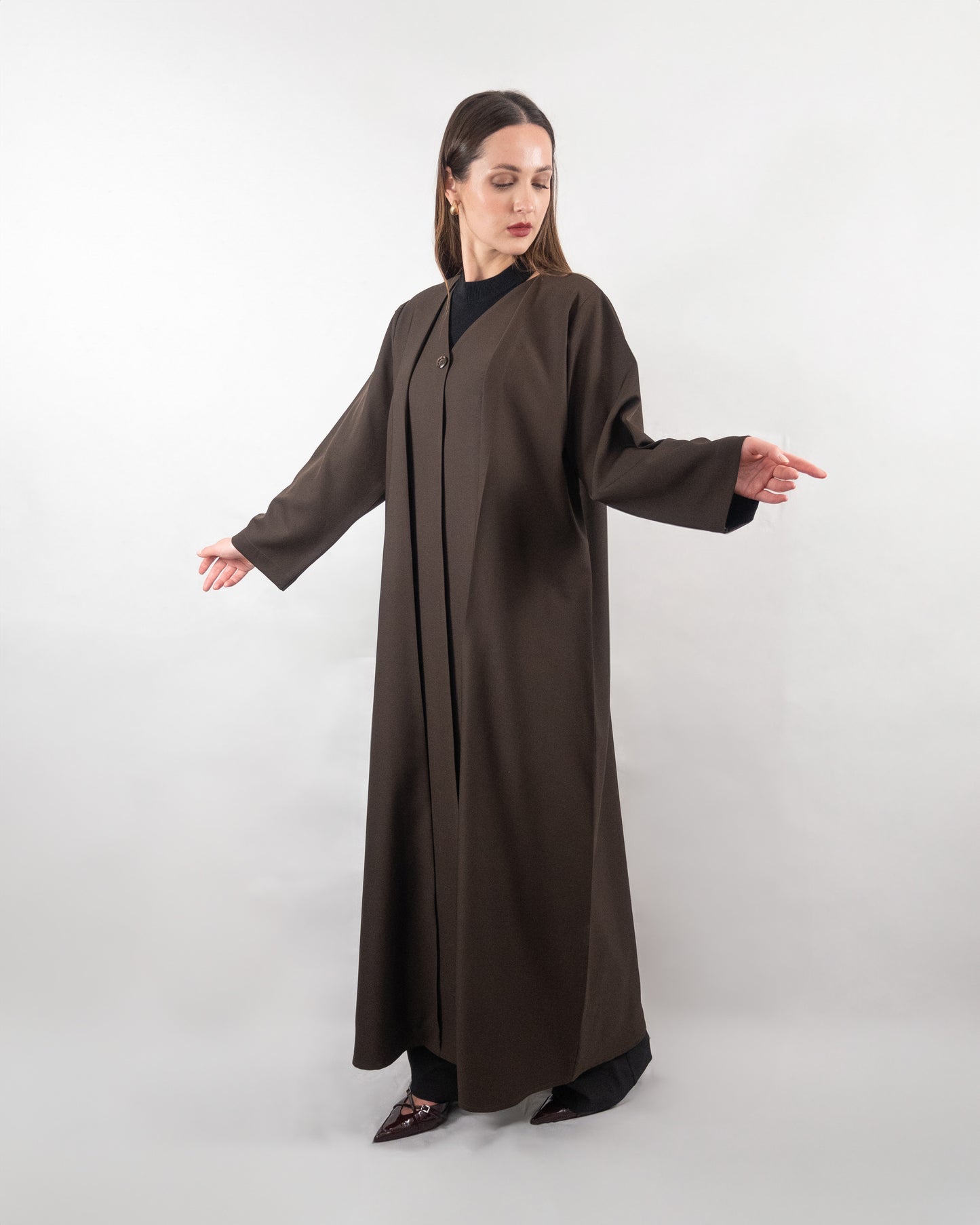 Elegant Dark Brown Buttoned Abaya