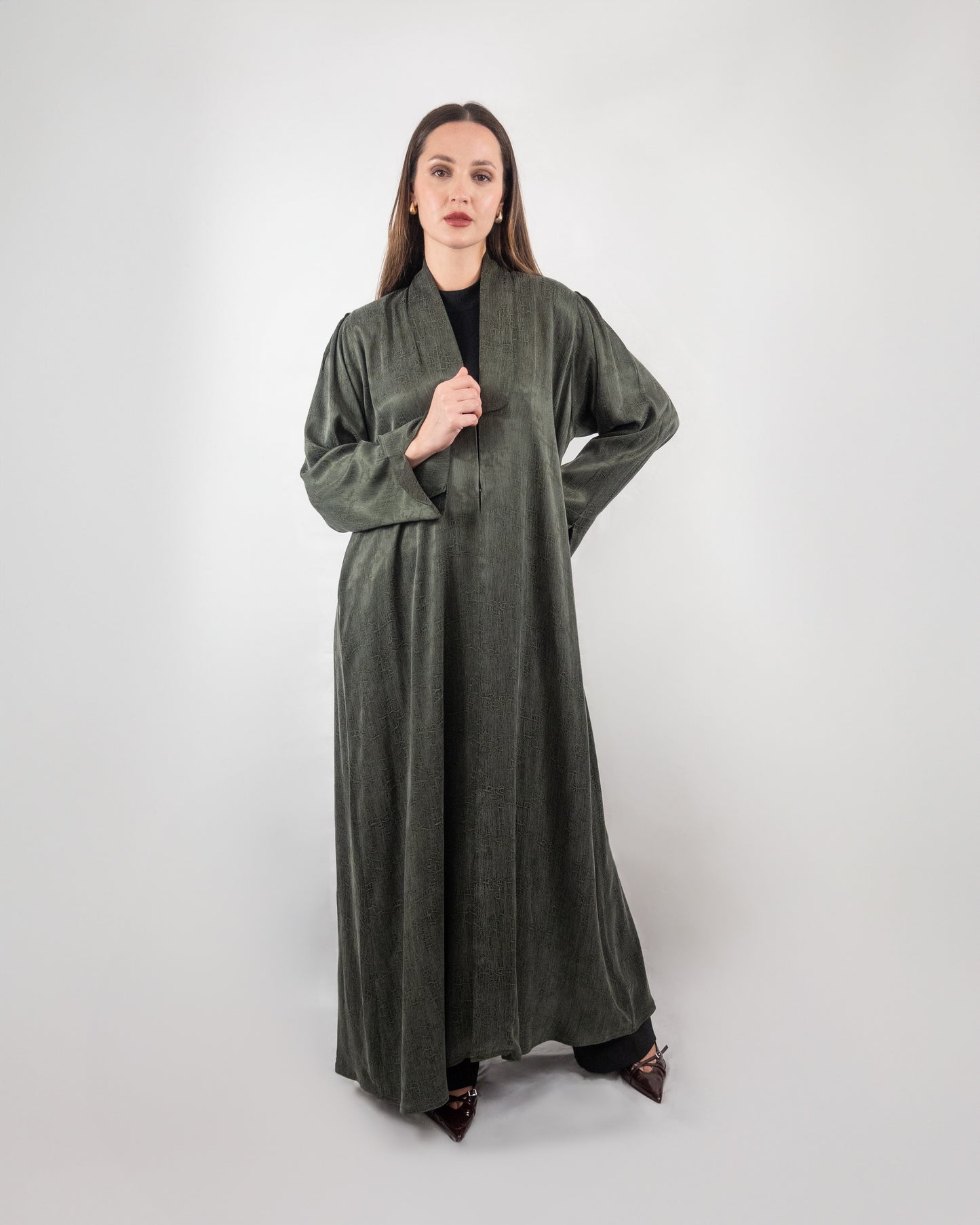 Elegant Olive Green Textured Abaya