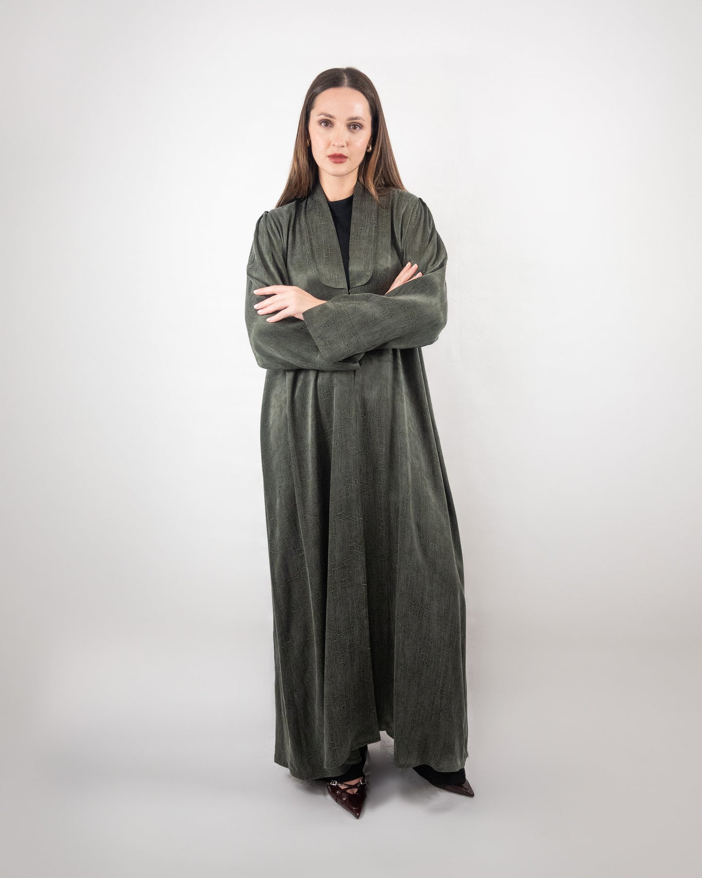 Elegant Olive Green Textured Abaya