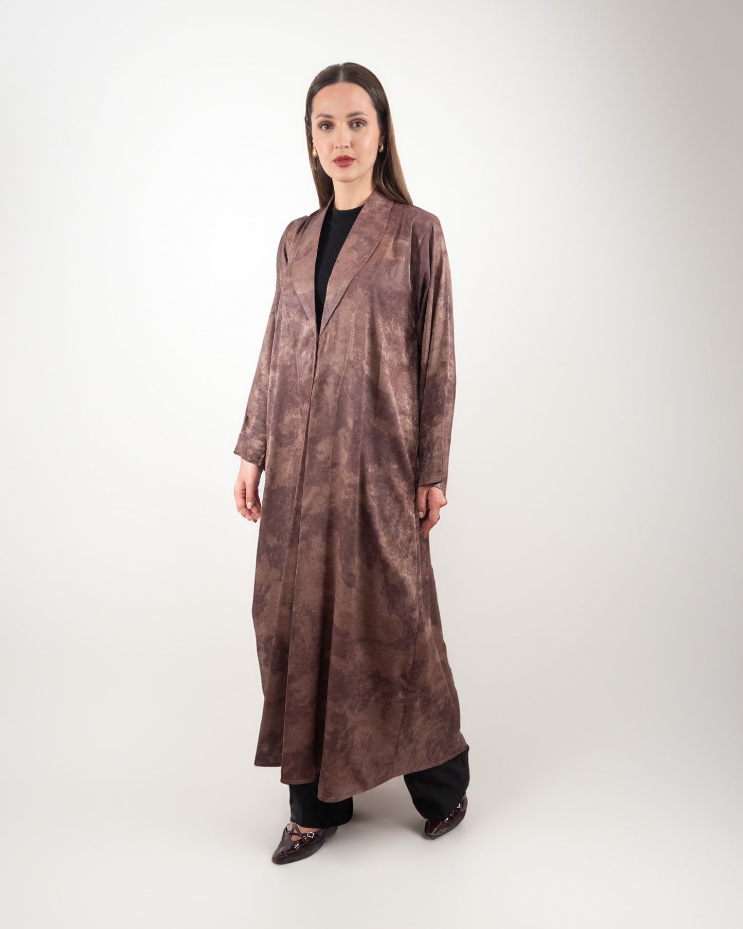 Rich Brown Printed Abaya with Subtle Texture