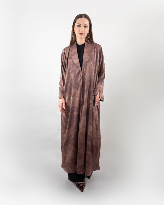 Rich Brown Printed Abaya with Subtle Texture