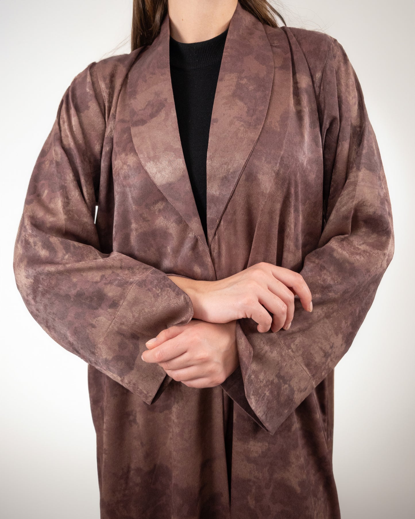 Rich Brown Printed Abaya with Subtle Texture