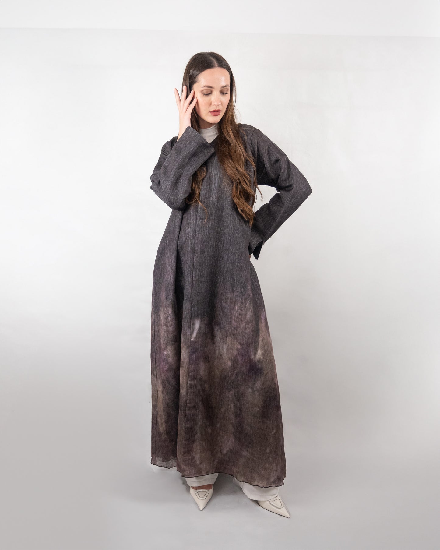 Sophisticated Tie-Dye Effect Abaya in Neutral Tones