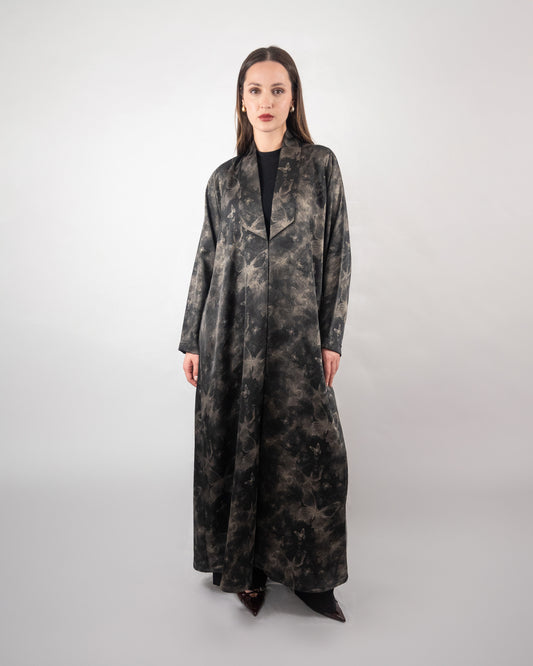 Chic Black and Gold Printed Abaya