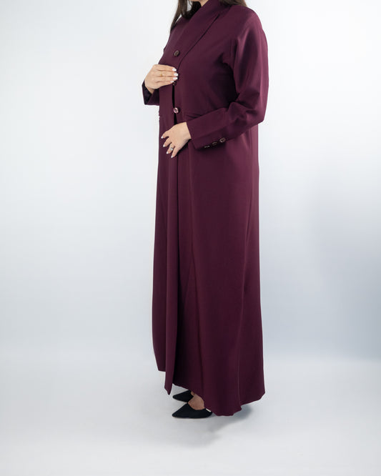 Sophisticated Maroon Buttoned Abaya