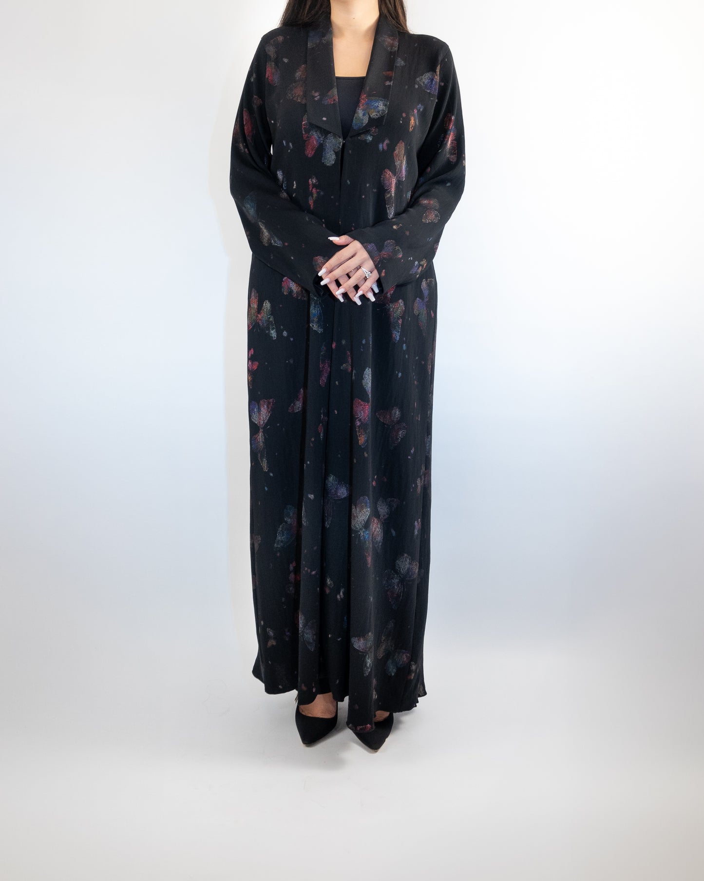 Elegant Butterfly Print Black Abaya