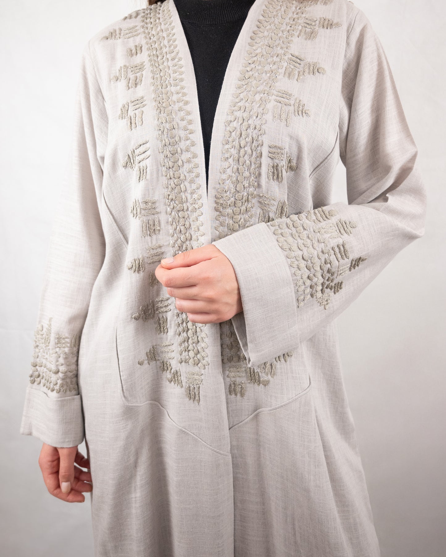 Graceful Light Beige Embroidered Abaya